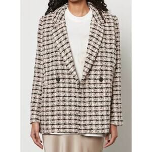 Anine Bing Diana Tweed Double Breasted Blazer Women's XL Black Pink